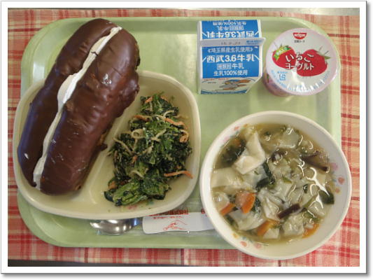 13日 金 の給食 バレンタインチョコパン 深谷市立上柴中学校